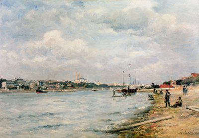 The Seine at Passy - the Trocadero and the Port de Grenelle by Stanislas Victor Edouard Lepine